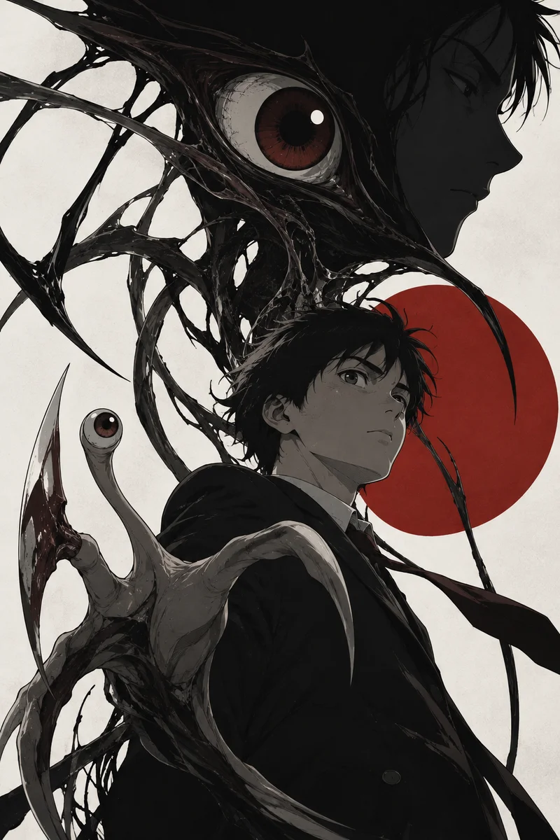 Parasyte Shinichi & Migi — Human and Parasite Anime Poster on a wall, Paper Poster, 12×18