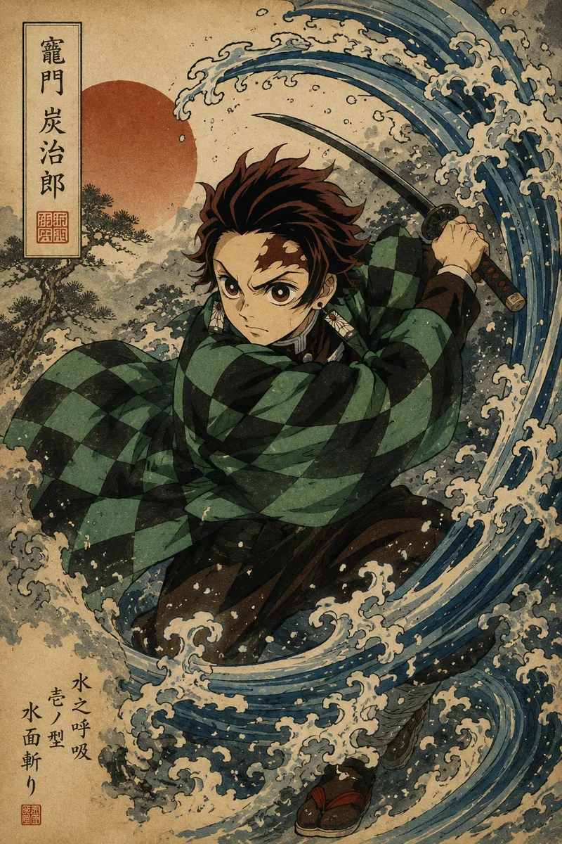 Tanjiro Kamado Demon Slayer Poster on a wall, Paper Poster, 12×18