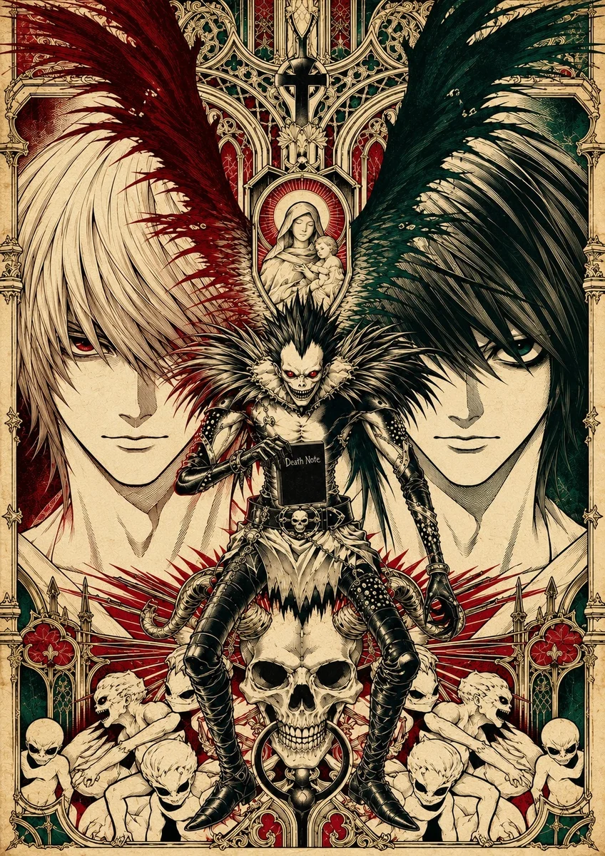 Light Yagami, L & Ryuk – Death Note Gothic Dark Anime Poster | Shinra
