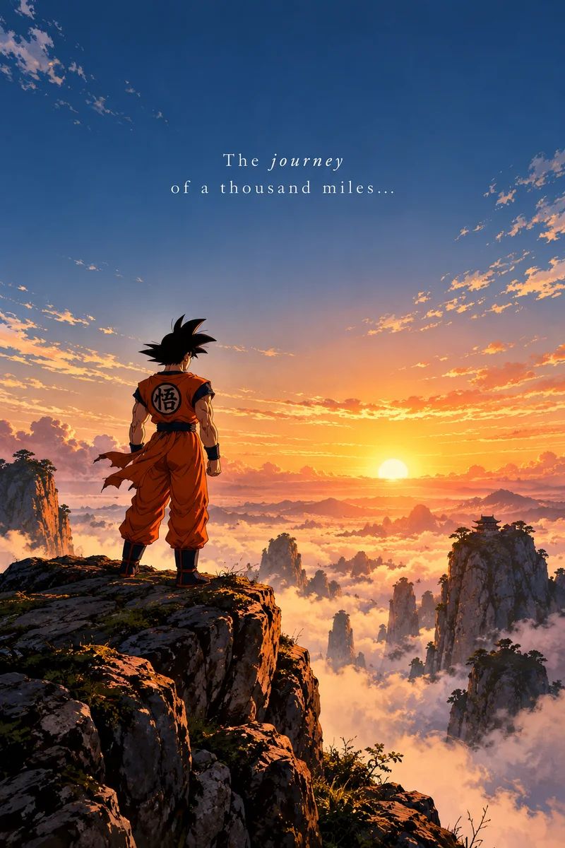 Goku Sunrise Motivational Anime Poster | Shinra on a wall, Paper Poster, 12×18