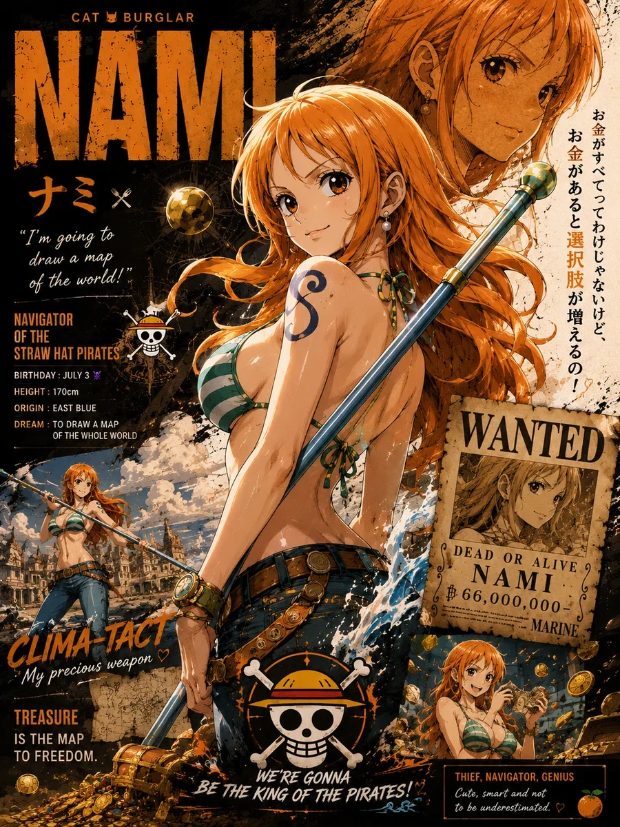 Nami — Navigator of the Straw Hats | One Piece Poster on a wall, Paper Poster, 12×18