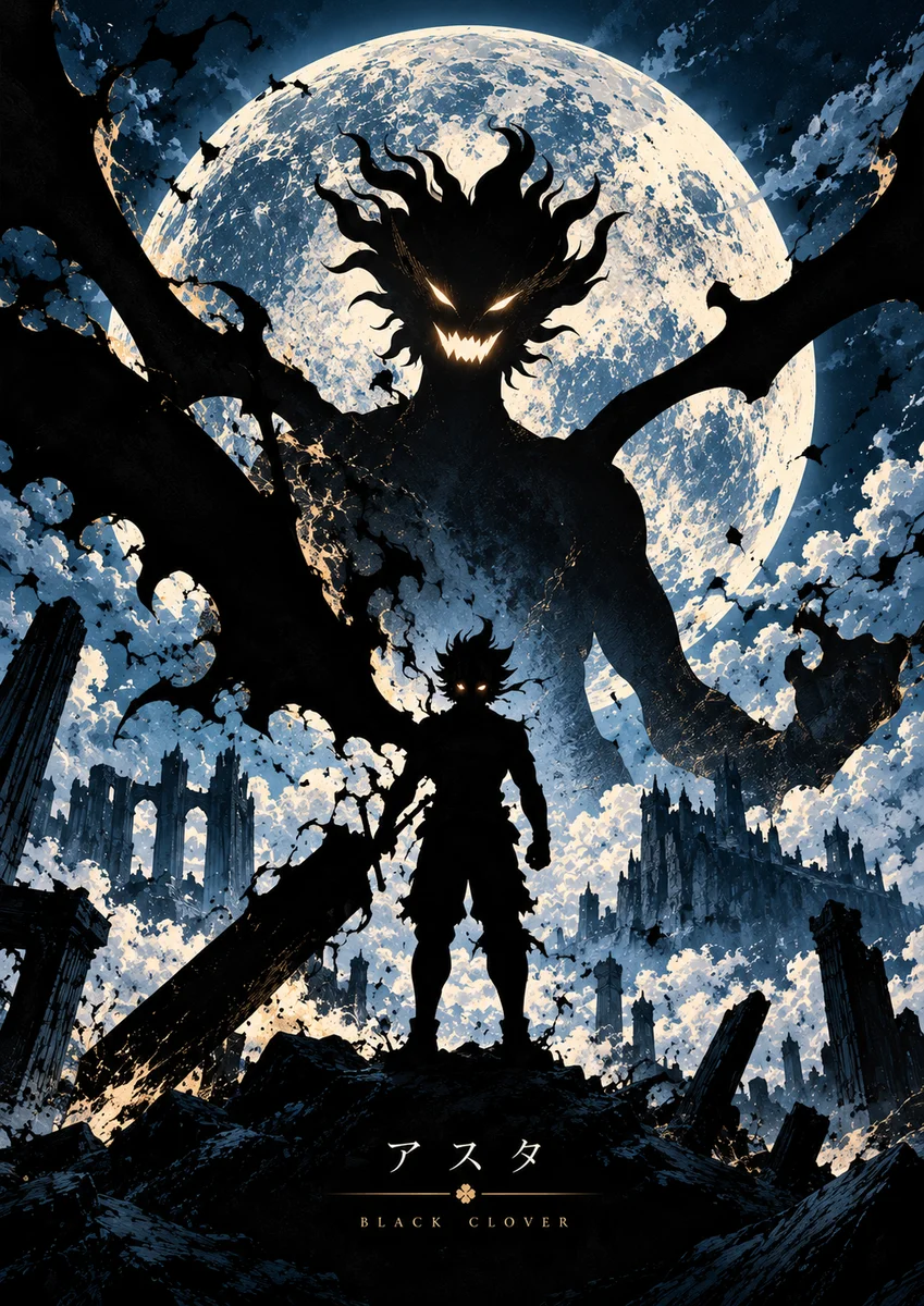 Asta & Liebe – Black Clover Anime Poster | Shinra on a wall, Paper Poster, 12×18