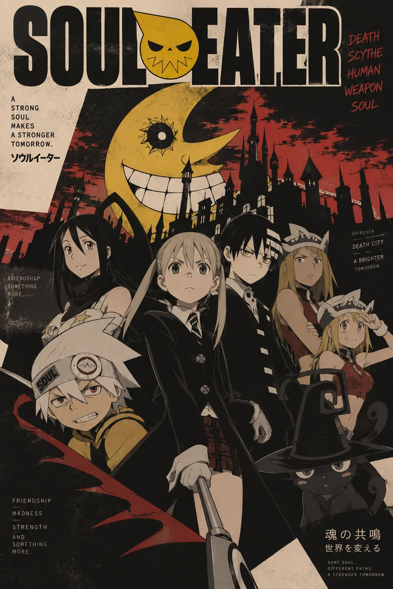Soul Eater Anime Poster – Maka, Soul & Death City Manga Art on a wall, Paper Poster, 12×18