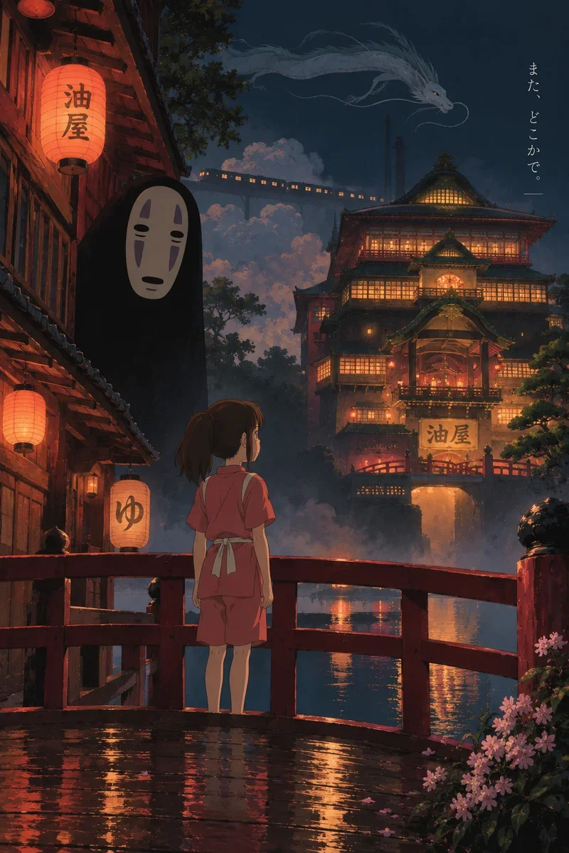 Spirited Away Inspired Japanese Bathhouse Poster on a wall, Paper Poster, 12×18