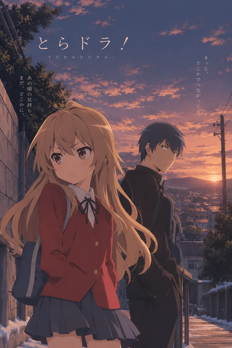Toradora! Anime Poster – Taiga Aisaka & Ryuuji Takasu Sunset Art on a wall, Paper Poster, 12×18