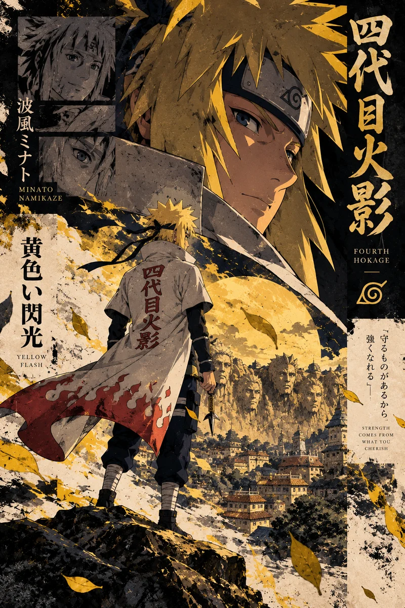 Minato Namikaze — Fourth Hokage “Yellow Flash” Metal Poster as framed