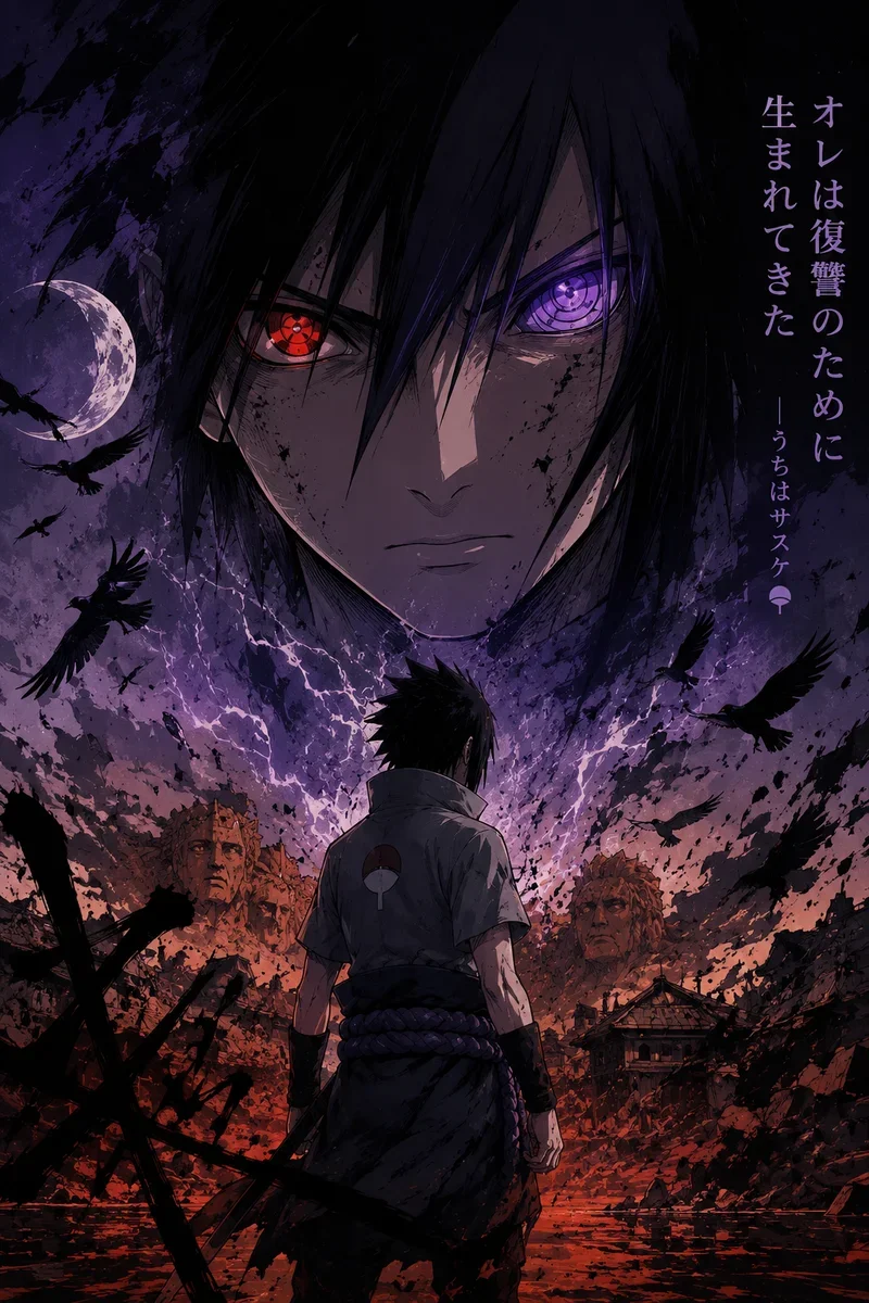 Sasuke Uchiha Poster – Naruto Anime Wall Art | Rinnegan & Sharingan as framed
