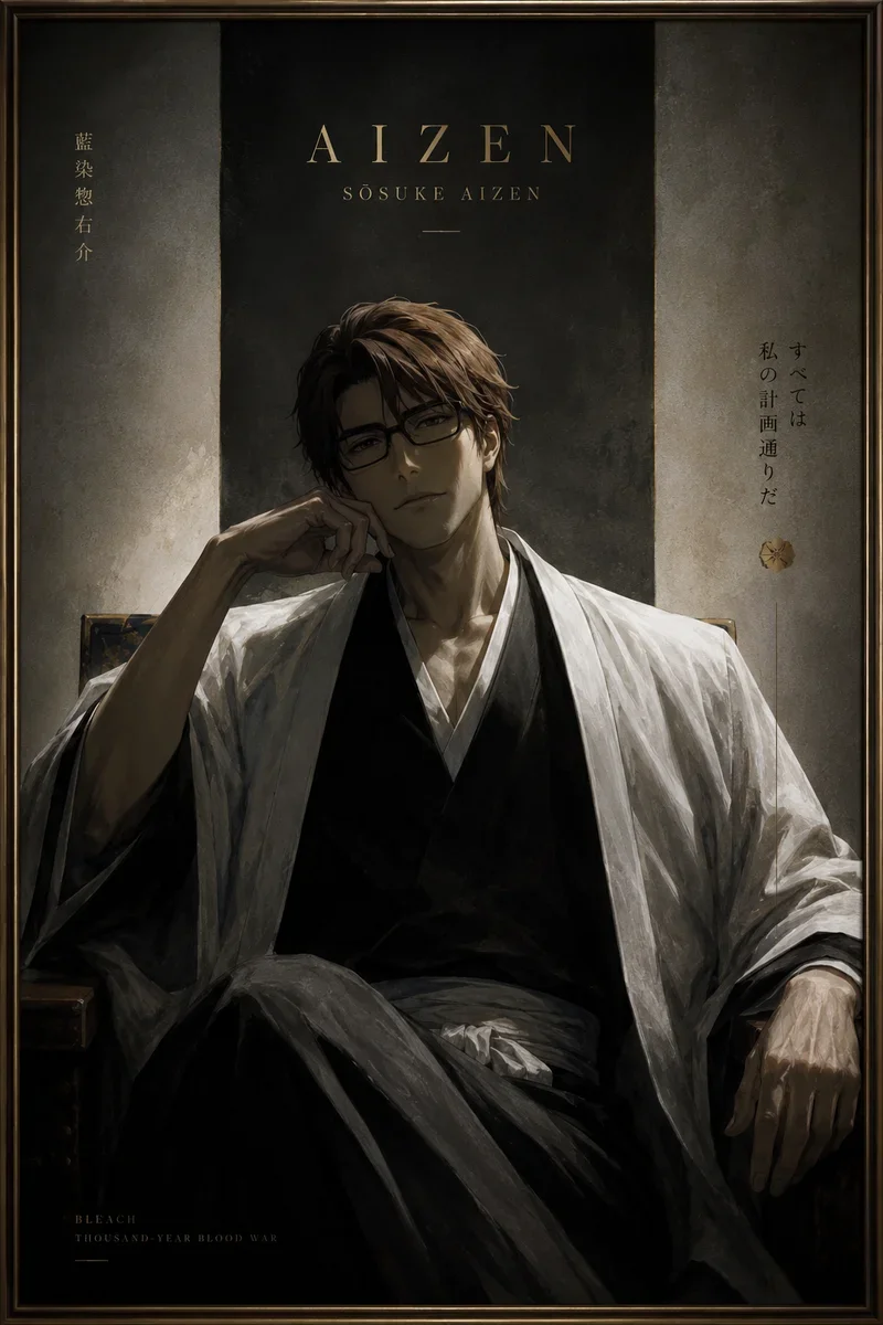 Sosuke Aizen Bleach Poster on a wall, Paper Poster, 12×18