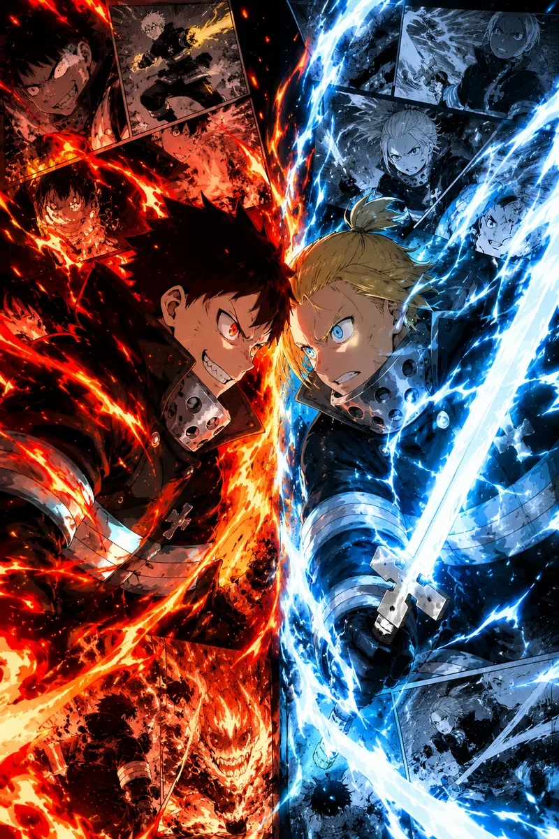 Shinra vs Arthur Fire Force Poster – Anime Rivalry Manga Art
