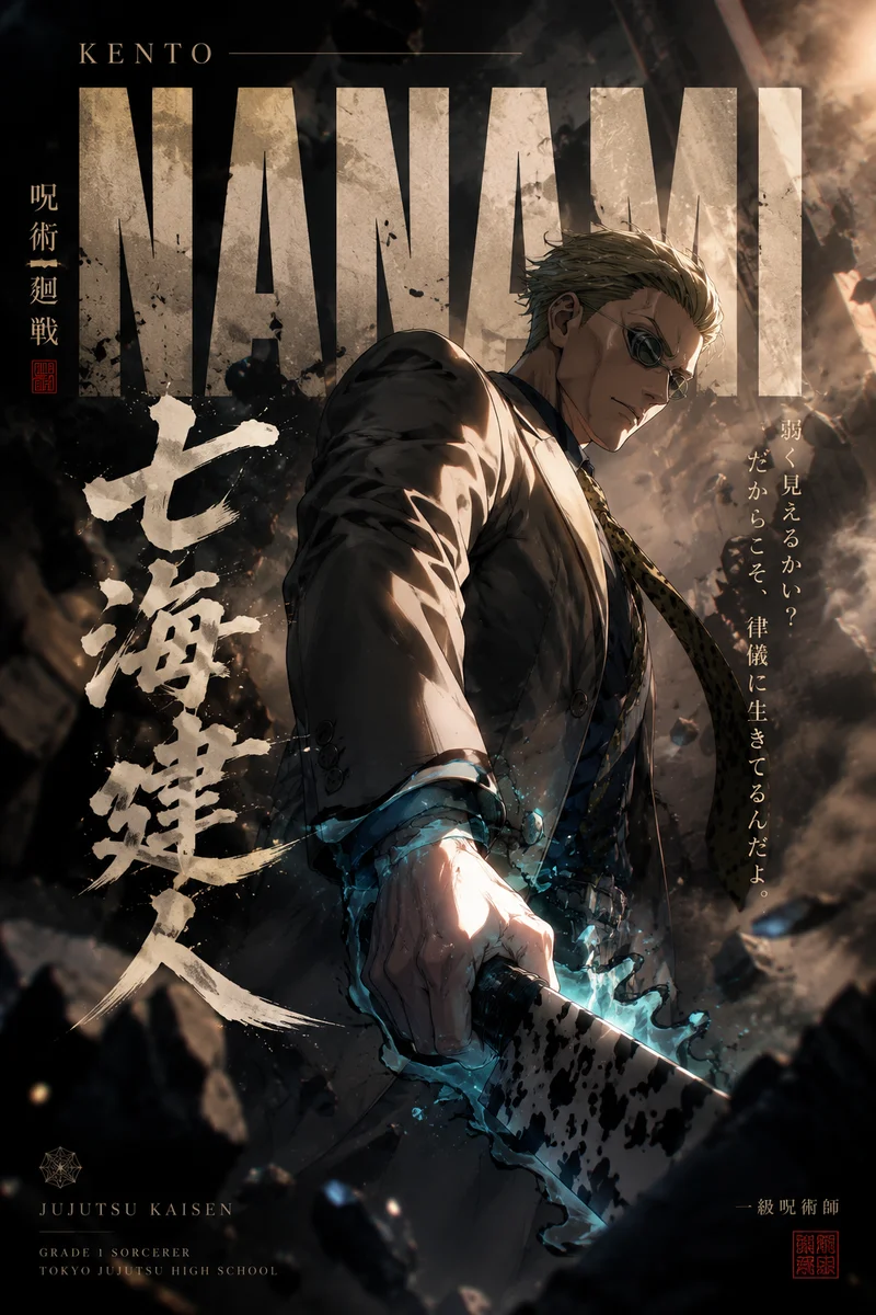 Jujutsu Kaisen Kento Nanami — Overtime Battle Anime Poster as framed