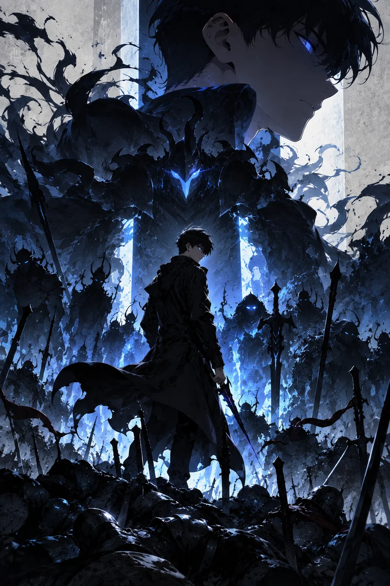 Solo Leveling Sung Jinwoo — Shadow Monarch Anime Poster on a wall, Paper Poster, 12×18