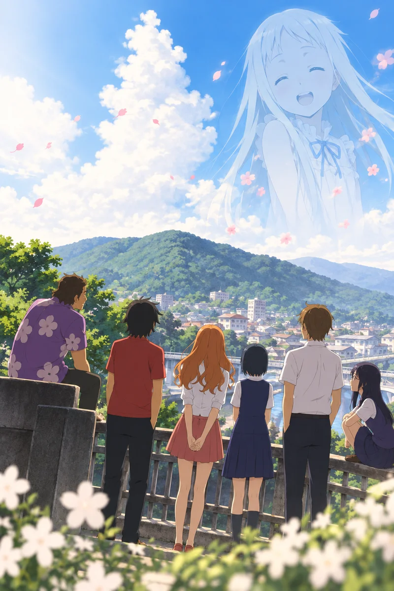 Anohana: The Flower We Saw That Day Poster – Menma & Friends Summer Anime Art on a wall, Paper Poster, 12×18