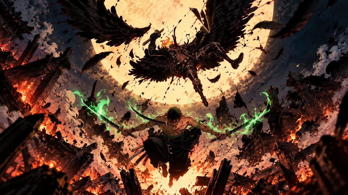 Roronoa Zoro vs King — Moonlit Clash One Piece Anime Poster