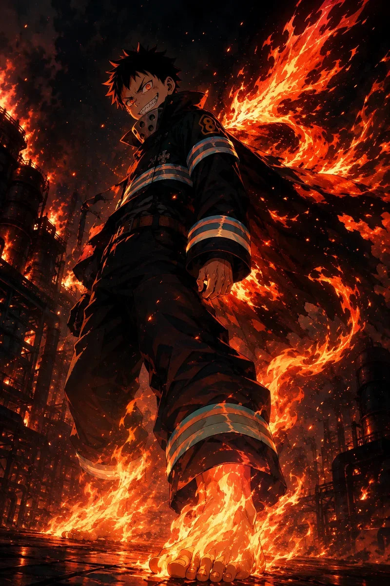 Shinra Kusakabe Fire Force Anime Poster – Devil’s Footprints on a wall, Paper Poster, 12×18