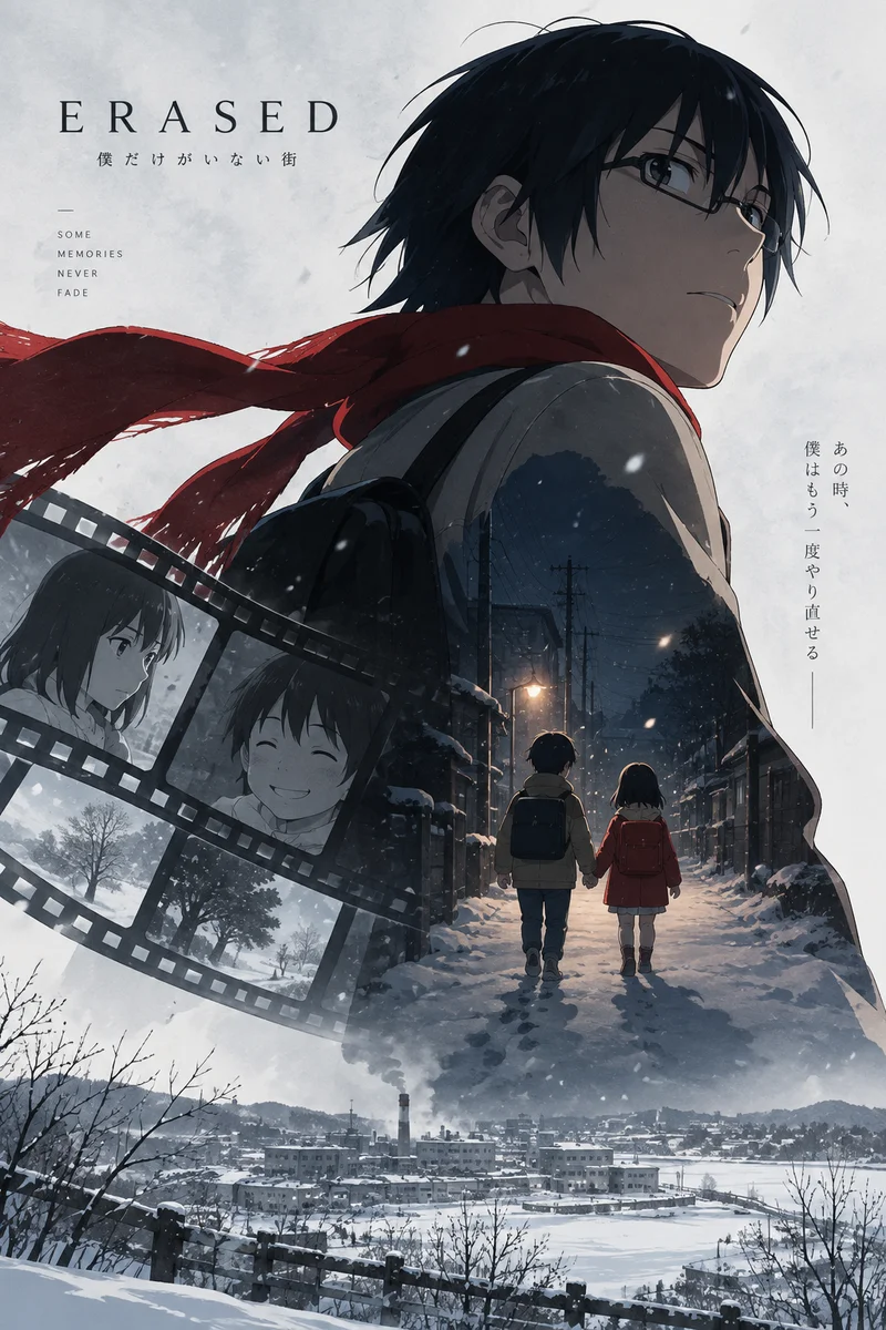 Erased Satoru Fujinuma Memory — Anime Poster Art on a wall, Paper Poster, 12×18