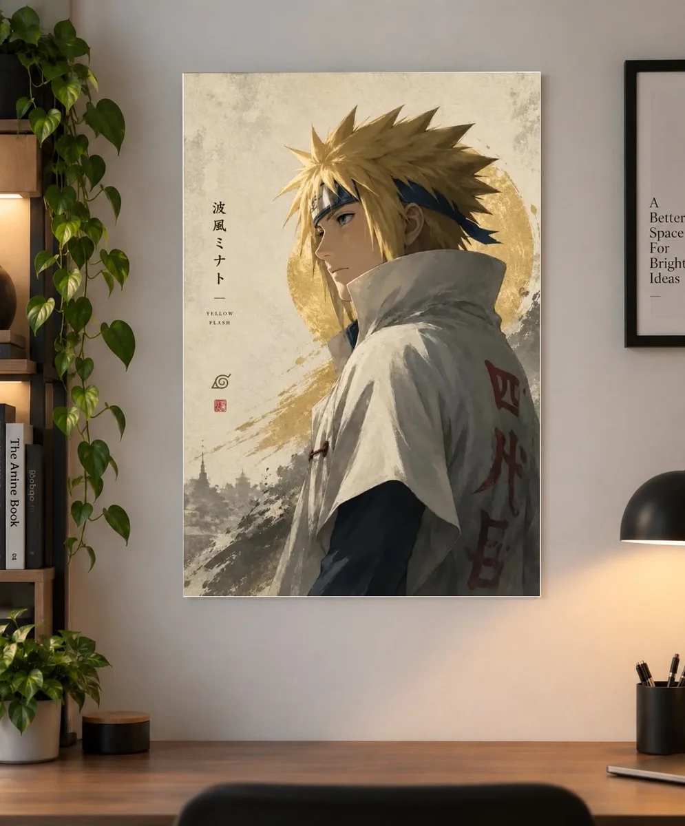 Minato Namikaze Naruto Poster as a paper poster, shown on a wall