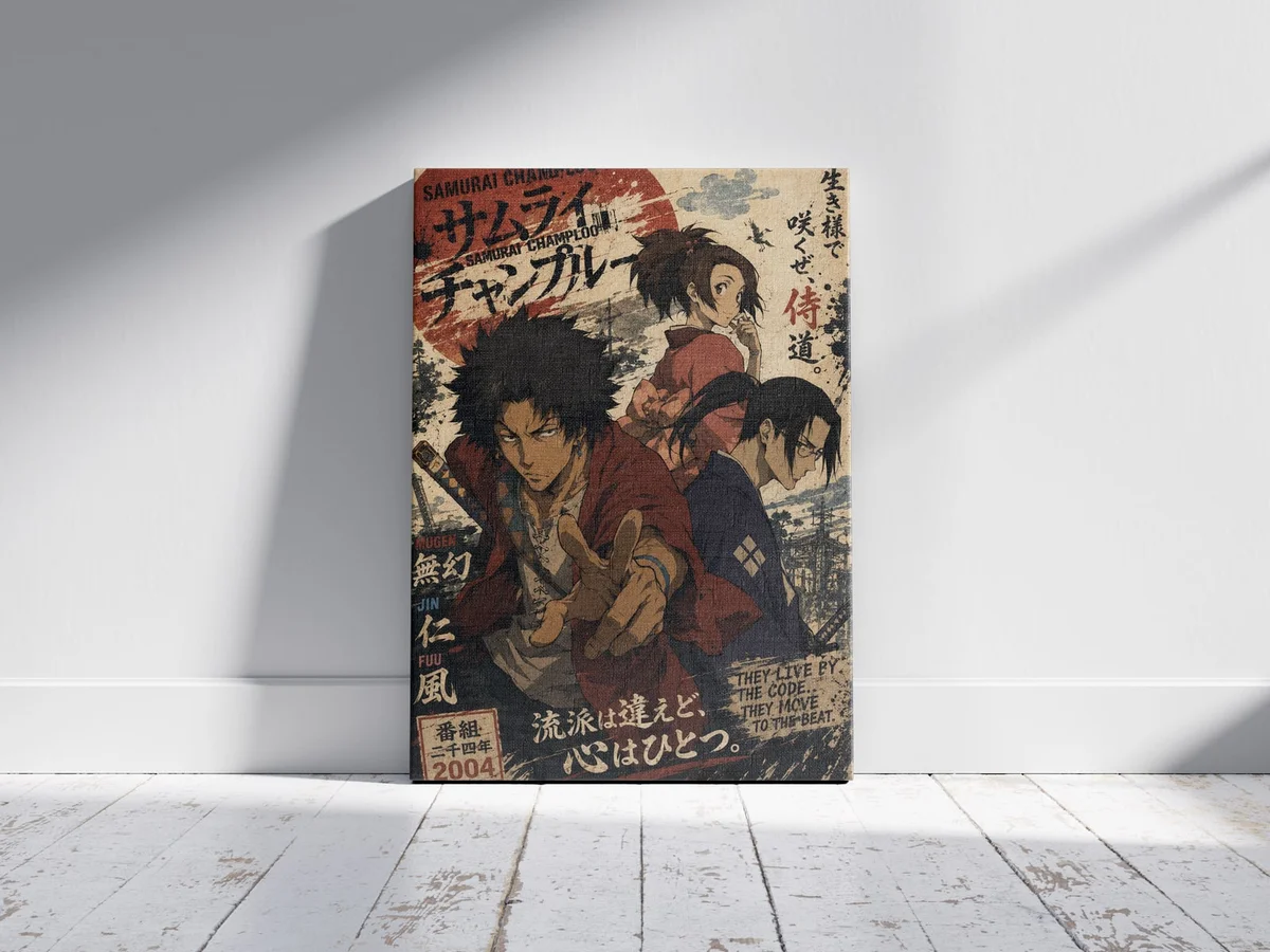 Samurai Champloo — Lo-Fi Samurai | Anime Poster as a canvas print, shown on a wall