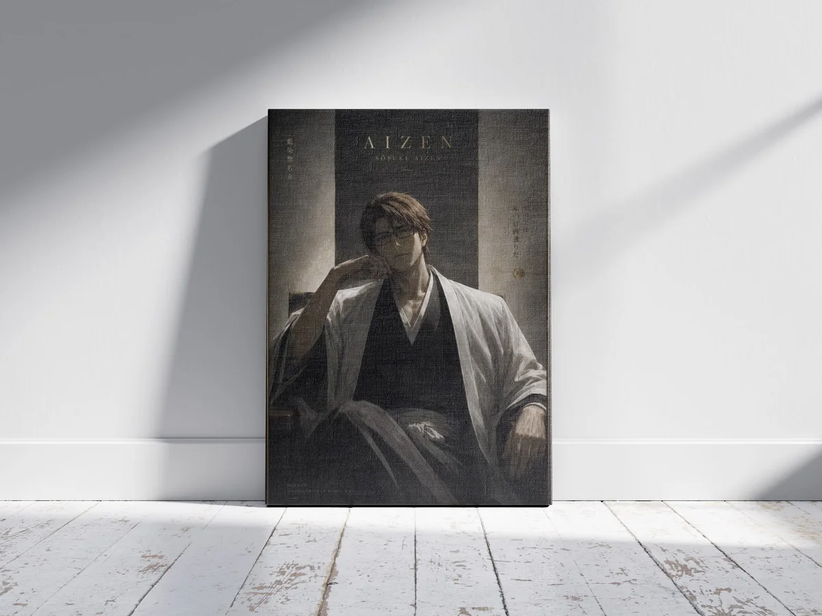 Sosuke Aizen Bleach Poster as a canvas print, shown on a wall