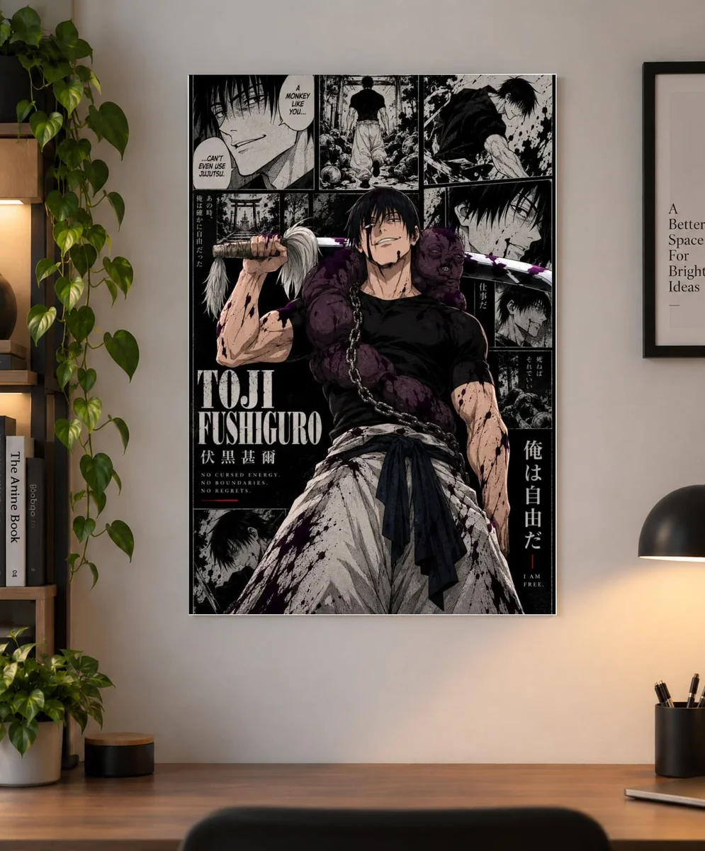 Toji Fushiguro — No Cursed Energy Manga Collage Poster