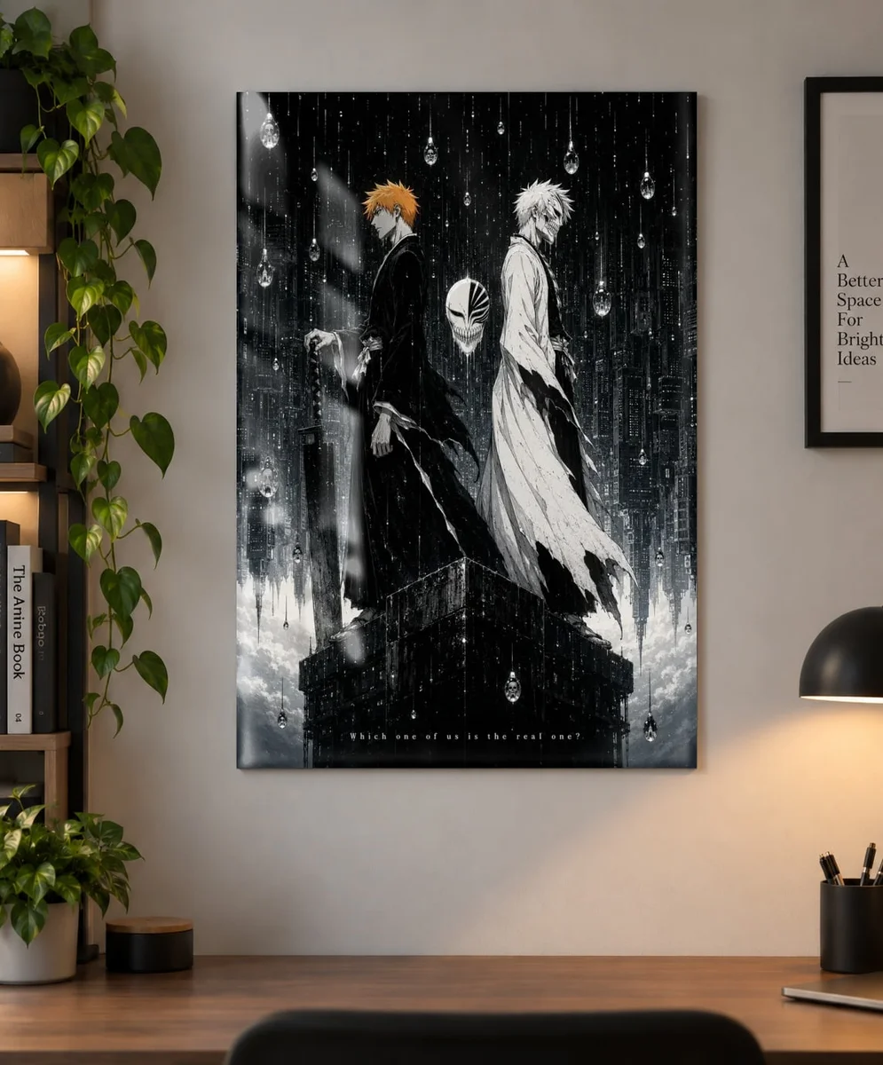 Ichigo Kurosaki — Which One Is Real | Bleach Poster as a metal print, shown on a wall