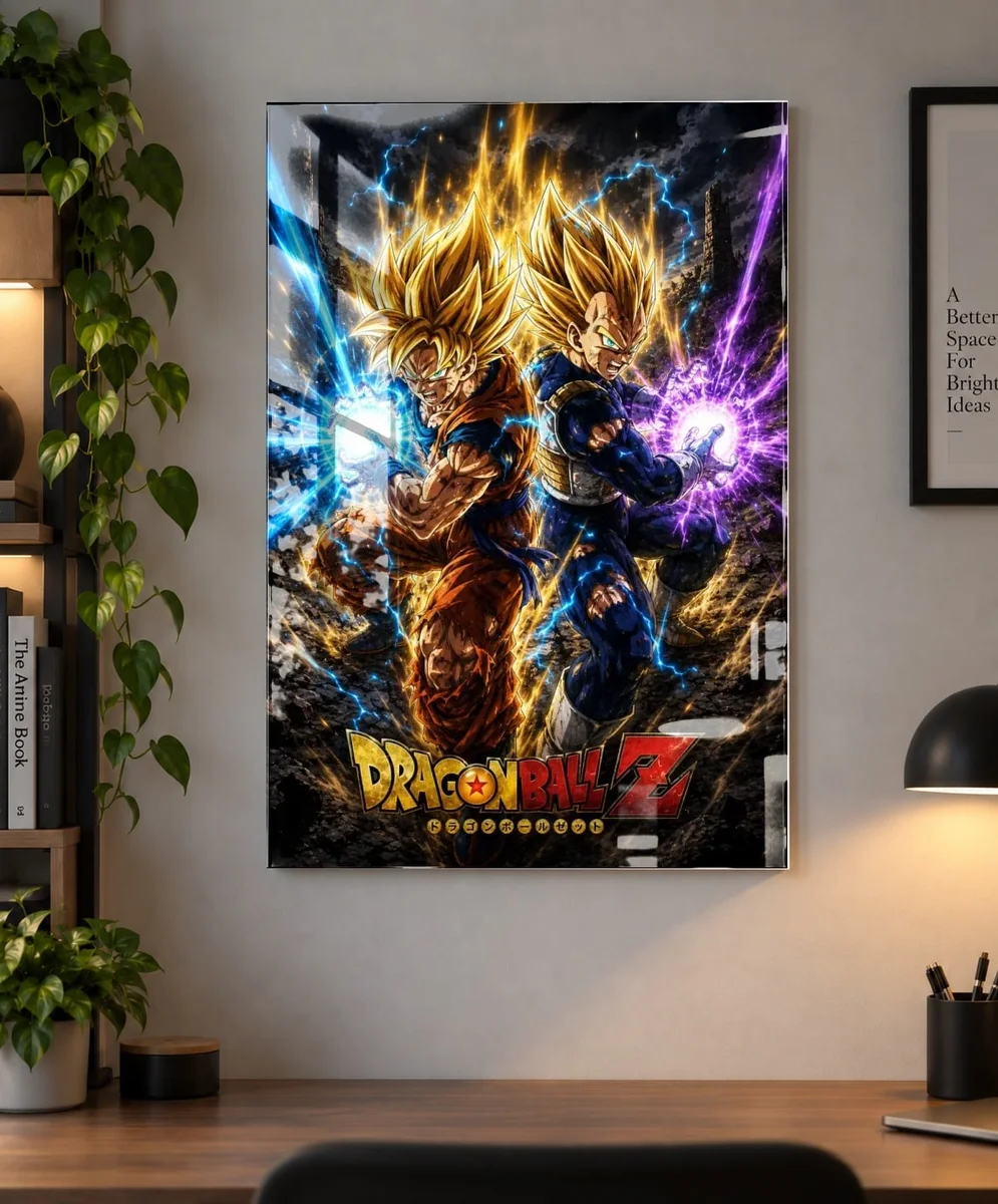 Dragon Ball — Super Saiyan Showdown | Anime Poster as an acrylic print, shown on a wall