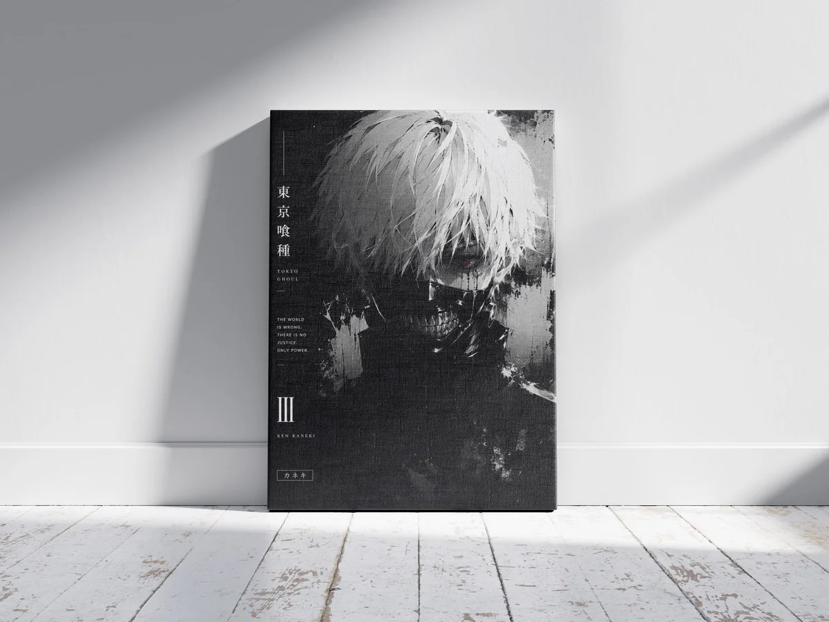 Ken Kaneki Tokyo Ghoul Poster – Dark Anime Wall Art | Tokyo Ghoul Decor as a canvas print, shown on a wall