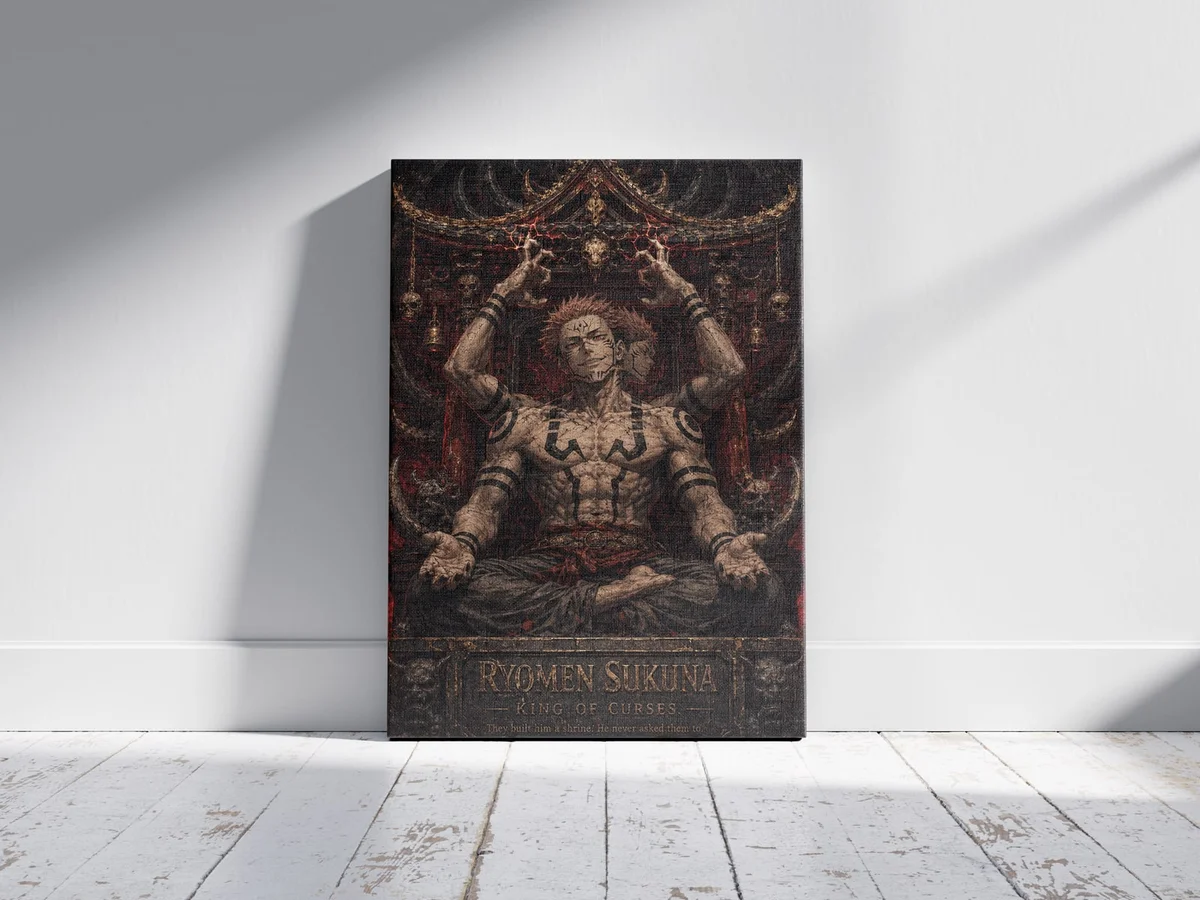 Ryomen Sukuna — The Shrine | Jujutsu Kaisen Poster as a canvas print, shown on a wall