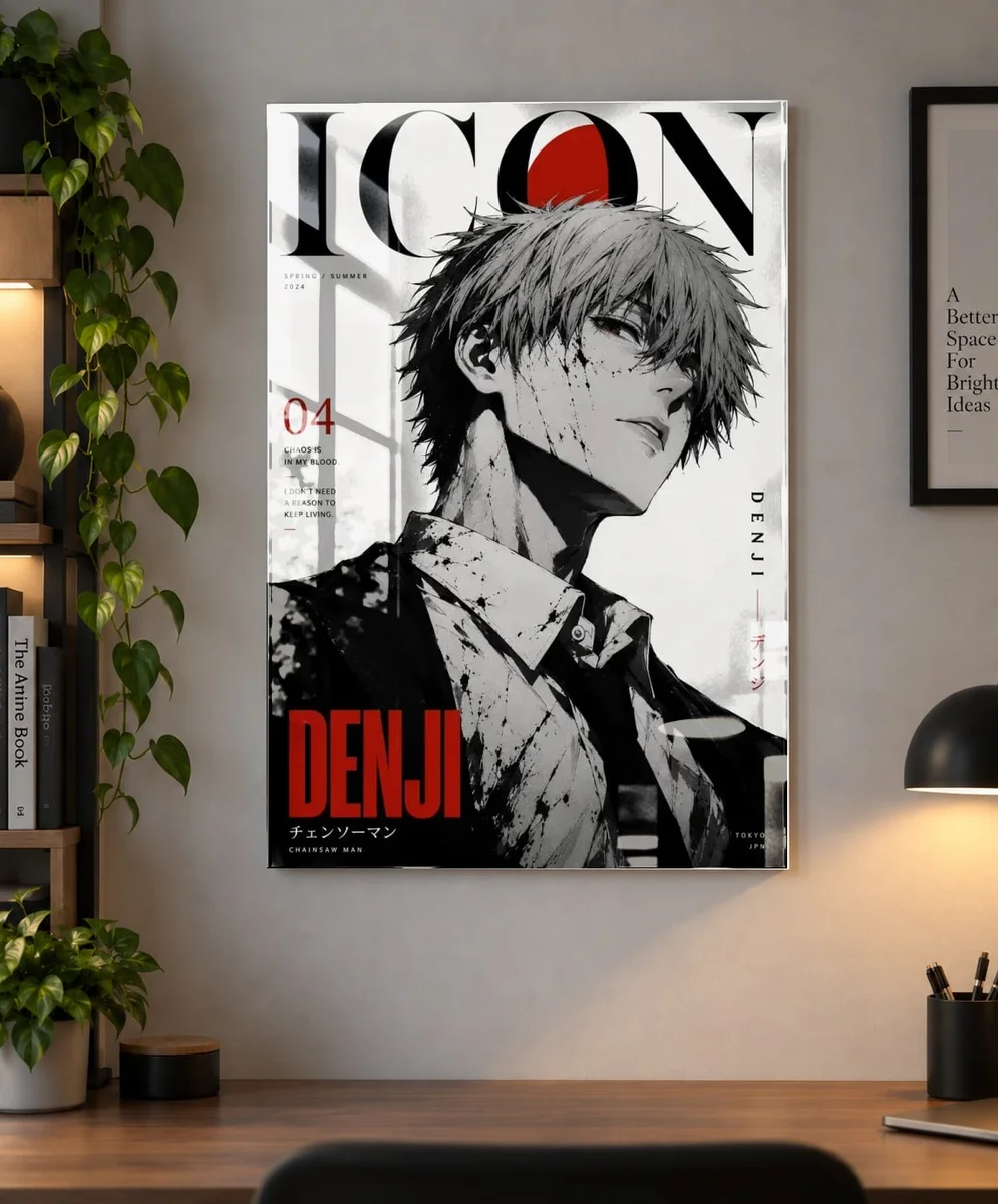 Denji Chainsaw Man Poster – Anime Wall Art as an acrylic print, shown on a wall