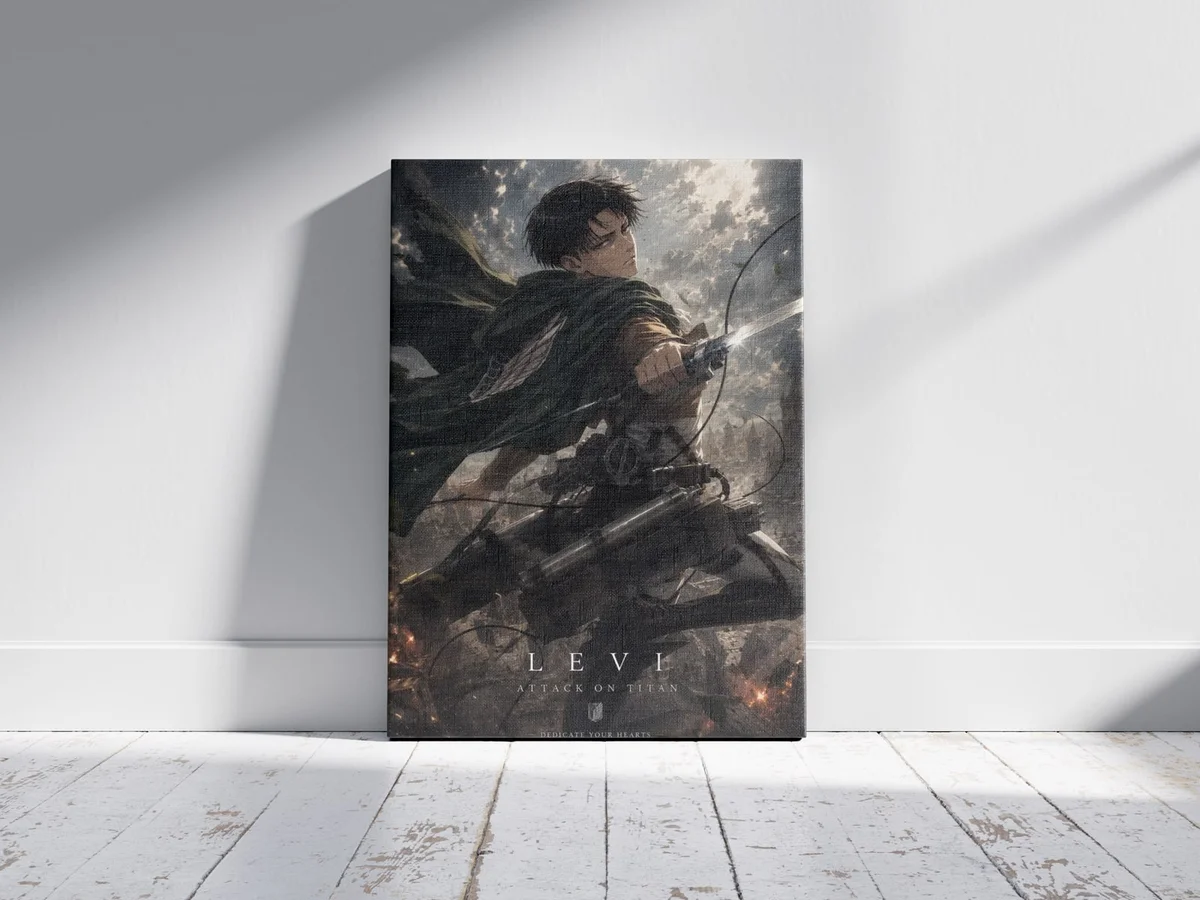 Levi Ackerman Attack on Titan Poster as a canvas print, shown on a wall