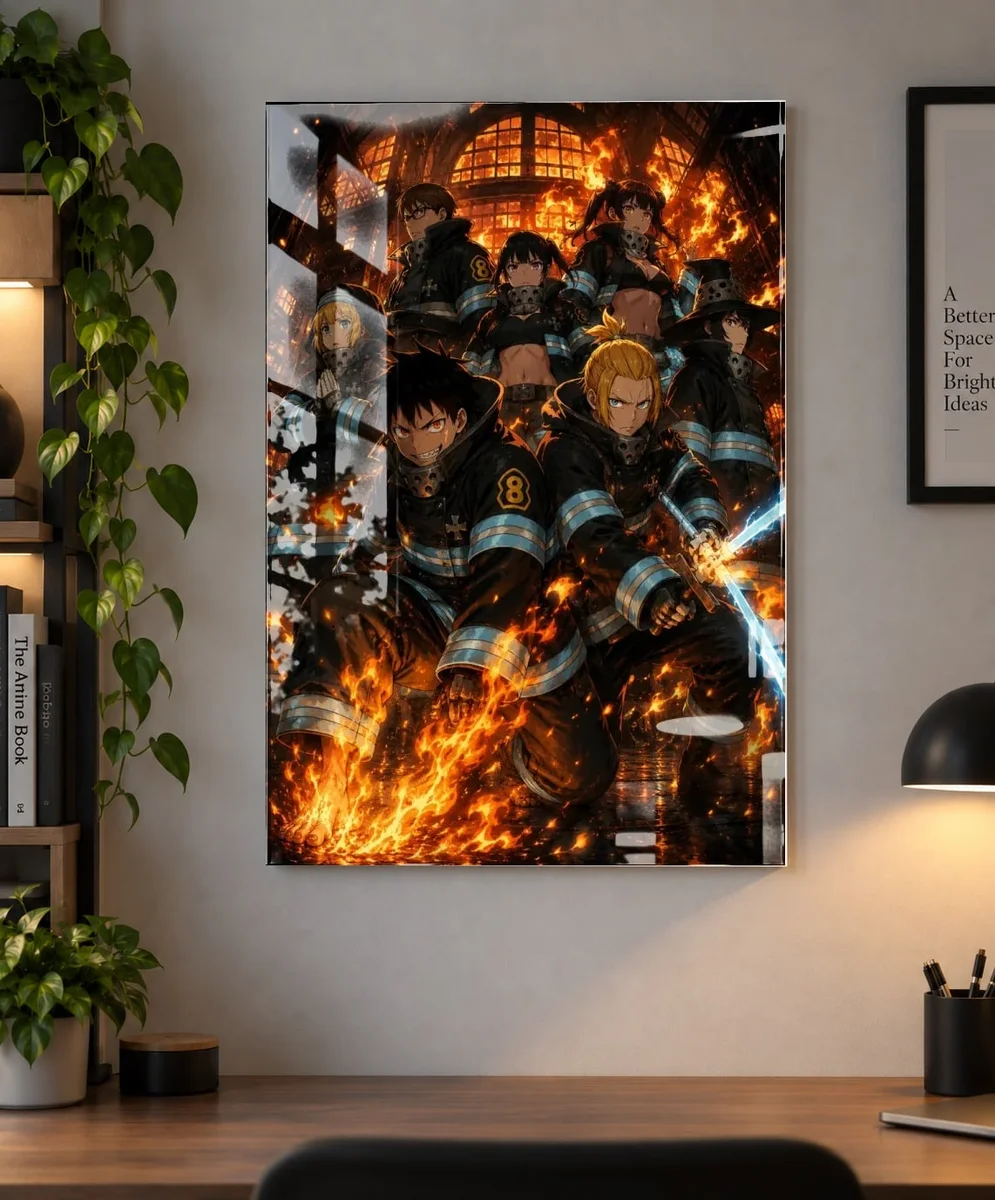 Fire Force Company 8 Anime Poster – Shinra Kusakabe & Arthur Boyle as an acrylic print, shown on a wall