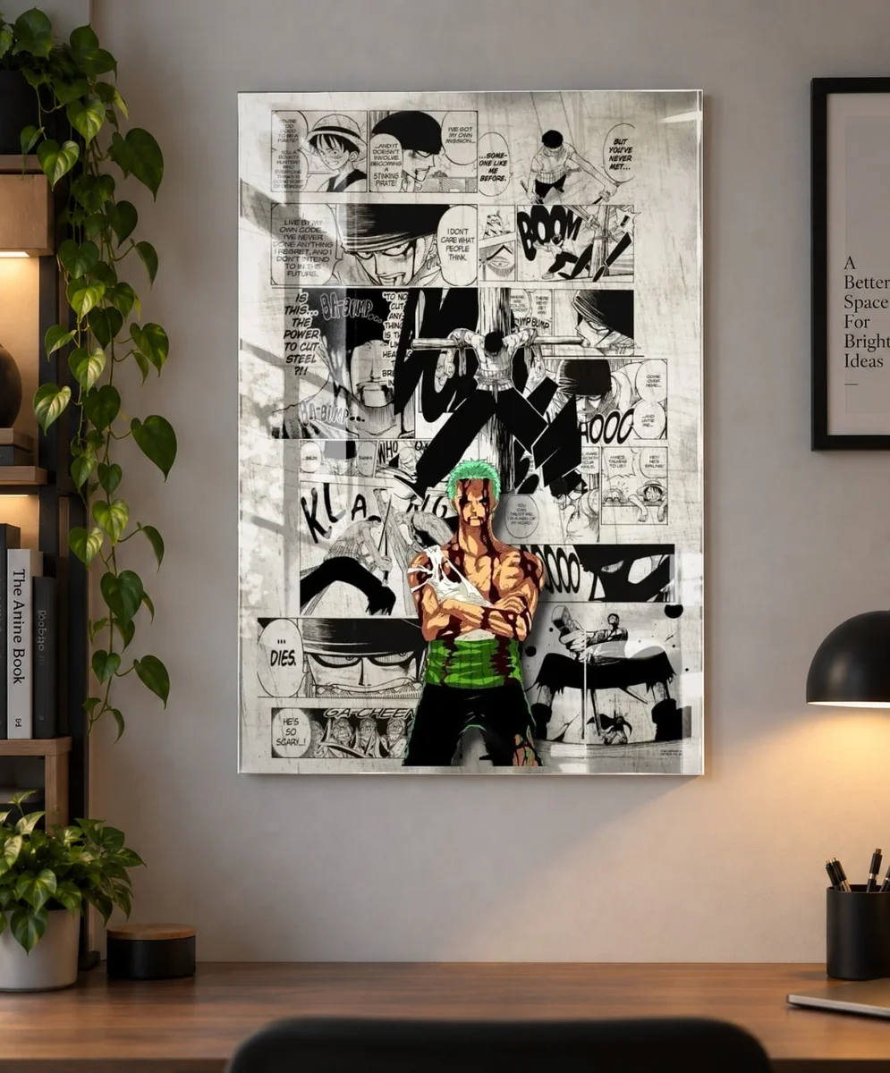 Roronoa Zoro One Piece Poster – Anime Wall Art | Zoro Room Decor as an acrylic print, shown on a wall