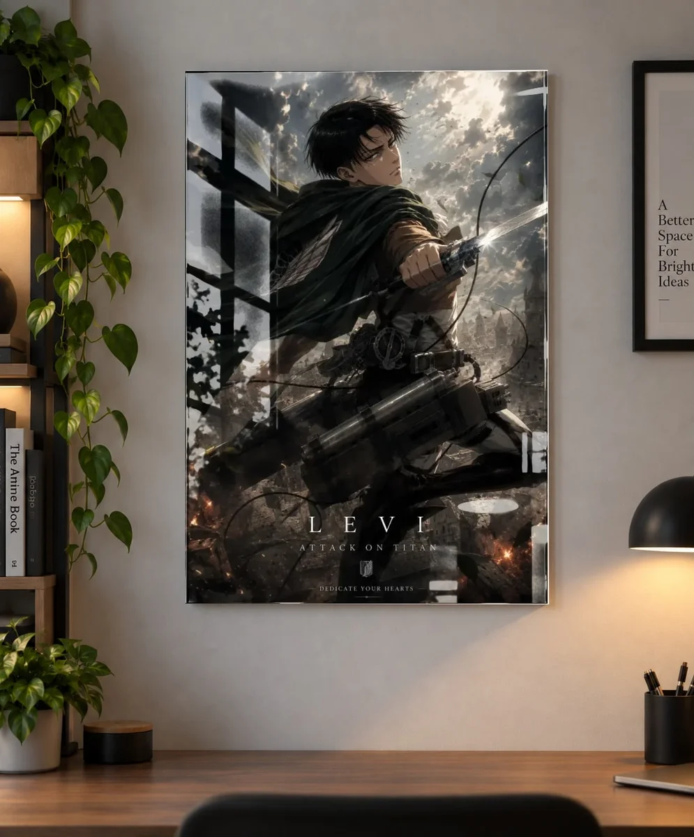 Levi Ackerman Attack on Titan Poster as an acrylic print, shown on a wall